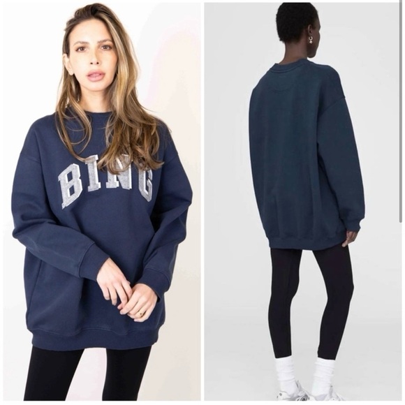 Anine Bing Dark Blue Sweatshirt with Bold Lettering - Picture 2 of 9